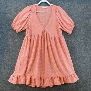 UMGEE Dress Womens M Pink Shift Short Sleeve Babydoll Coquette Fairy Cottagecore